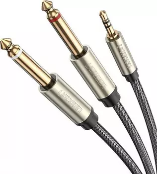 Кабель UGREEN AV126 10618_ 3.5mm TRS to Dual 6.35mm TS Audio Cable. Длина: 3м. Цвет: серый