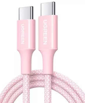 Кабель UGREEN L501 65246_ 60W USB-C to USB-C PD Fast Charging Braided Cable 3A Max. Длина: 2м. цвет: розовый