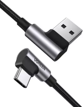 Кабель UGREEN US176 70875 Right Angle USB-A to USB-C (угол направо) 3м, серый космос