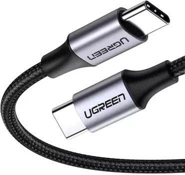 Кабель UGREEN US261 50152_ USB 2.0 C M/M круглый, с никелированным алюминиевым покрытием в корпусе, 2м, gray/black