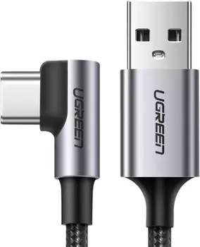 Кабель UGREEN US284 50942_ USB-C Male/USB2.0 A Male 3A Data, угловой, 2м, space gray