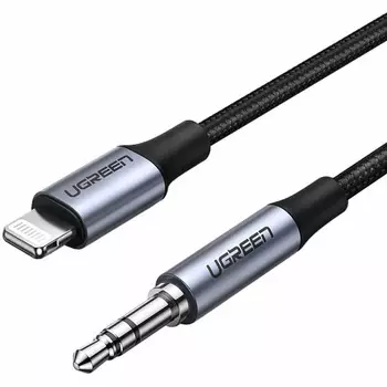 Кабель UGREEN US315 70862 Lightning To 3.5mm Male Adapter Cable. Длина: 2м. Цвет: черный