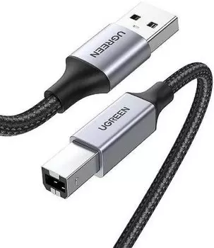 Кабель UGREEN US369 80803 USB-A Male/USB-B 2.0 для подключения принтера, алюминиевый корпус с оплеткой, 2м, black