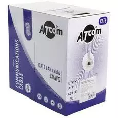 Кабель витая пара U/UTP 6 кат. 4 пары Atcom AT4377 24AWG(0.50 мм), медь, одножильный (solid), внутренний, PVC, серый, уп/305м