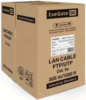 Кабель витая пара F/FTP 5e кат. 4 пары Exegate FUTP4-C5e-CU-S24-IN-PVC-GY-305 EX281811RUS медь, 24AWG, экран, бухта 305м, серый, PVC