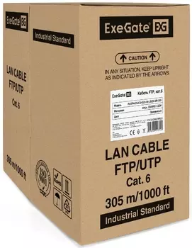 Кабель витая пара F/FTP 6 кат. 4 пары Exegate FUTP4-C6-CU-S23-IN-LSZH-OR-305 EX289279RUS медь, 23AWG, экран, бухта 305м, оранжевый, LSZH