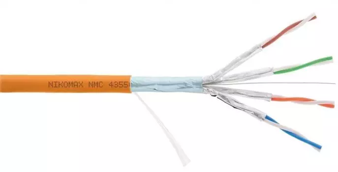 Кабель витая пара F/FTP 6a кат. 4 пары NIKOMAX NMC 4355C-OR 23AWG(0.56 мм), медь, одножильный (solid), внутренний, полимерный материал, нг(A)-HF, оран
