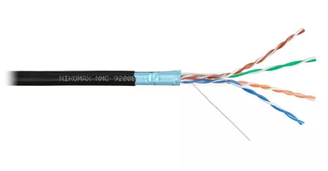 Кабель витая пара F/UTP 5e кат. 4 пары NIKOMAX NMC 9200B-BK 24AWG(0.52 мм), медь, одножильный (solid), внешний, PE, чёрный, уп/305м