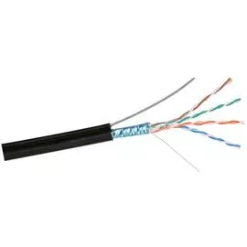Кабель витая пара F/UTP 5e кат. 4 пары Exegate FUTP4-C5e-CU-S24-SW-OUT-PE-BK-305 24AWG(0.51 мм), медь, одножильный (solid), внешний, с троссом, PE, чё