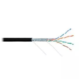Кабель витая пара F/UTP 5e кат. 4 пары NIKOLAN NKL 4200C-BK 24AWG(0.50 мм), медь, одножильный (solid), внутренний, LSZH, нг(A)-HFLTx, чёрный, уп/305м