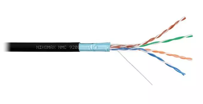 Кабель витая пара F/UTP 5e кат. 4 пары NIKOMAX NMC 9200C-BK 24AWG(0.52 мм), медь, одножильный (solid), внутренний, полимерный материал, нг(A)-HF, чёрн