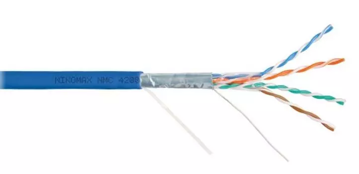 Кабель витая пара F/UTP 5e кат. 4 пары NIKOMAX NMC 4200C-BL 24AWG(0.51 мм), медь, одножильный (solid), внутренний, полимерный материал, нг(A)-HF, сини