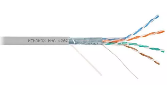Кабель витая пара F/UTP 5e кат. 4 пары NIKOMAX NMC 4200A-GY 24AWG(0.51 мм), медь, одножильный (solid), внутренний, PVC, серый, уп/305м