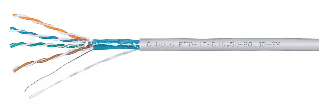Кабель витая пара F/UTP 5e кат. 4 пары Cabeus FTP-4P-Cat.5e-SOLID-LSLTx-GY (24 AWG), одножильный, серый, экран - фольга, нг(А)-LSLTx, (305 м)