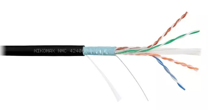Кабель витая пара F/UTP 6 кат. 4 пары NIKOMAX NMC 4240C-BK 23AWG(0.55 мм), медь, одножильный (solid), внутренний, полимерный материал, нг(A)-HF, чёрны
