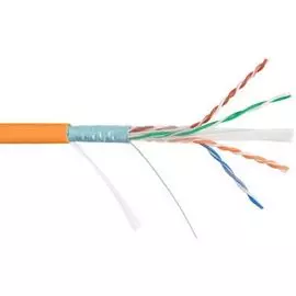 Кабель витая пара F/UTP 6 кат. 4 пары NIKOLAN NKL 4240C-OR 23AWG(0.55 мм), медь, одножильный (solid), внутренний, LSZH, нг(A)-HFLTx, оранжевый, уп/305