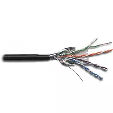 Кабель витая пара F/UTP 5e кат. 4 пары Lanmaster LAN-5EFTP-WP-OUT 24AWG(0.51 мм), медь, одножильный (solid), внешний, с гидрофобом, PE, чёрный, уп/305