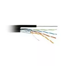 Кабель витая пара F/UTP 5e кат. 4 пары Cabeus FTP-4P-Cat.5e-SOLID-ST-OUT 24AWG(0.50 мм), медь, одножильный (solid), внешний, с троссом, PE, чёрный, уп