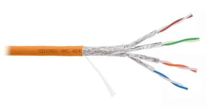 Кабель витая пара S/FTP 6 кат. 4 пары NIKOMAX NMC 4540C-OR 23AWG(0.55 мм), медь, одножильный (solid), внутренний, полимерный материал, нг(A)-HF, оранж