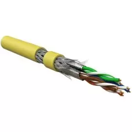 Кабель витая пара S/FTP 6a кат. 4 пары Hyperline ISFTP4-C6A-P26/7-PU-YL 26 AWG, многопроволочные жилы, PU, желтый (500 м)
