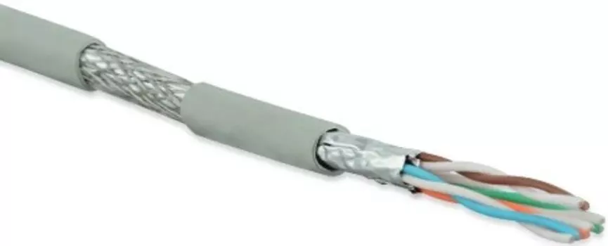 Кабель витая пара S/FTP 6a кат. 4 пары Hyperline SFTP4-C6A-S23-IN-LSZH-GY-500 (500 м) (23 AWG), одножильный (solid), каждая пара в фольге, общий экран