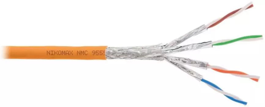 Кабель витая пара S/FTP 6a кат. 4 пары NIKOMAX NMC 9555C-OR 23AWG(0.58 мм), медь, одножильный (solid), внутренний, полимерный материал, нг(A)-HF, оран