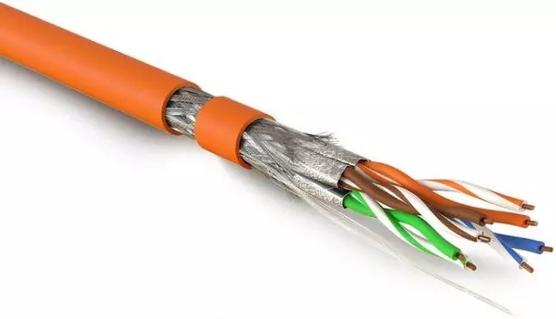 Кабель витая пара S/FTP 7 кат. 4 пары Hyperline SFTP4-C7-S23-IN-LSZH-OR-500 (500 м) (600MHz), 4 пары (23 AWG), одножильный (solid), LSZH (нг(А)-HF), о
