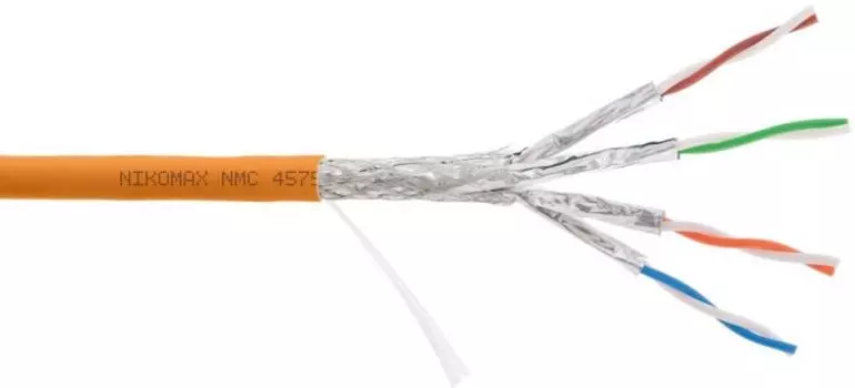 Кабель витая пара S/FTP 7A кат. 4 пары NIKOMAX NMC 4575C-OR 23AWG(0.58 мм), медь, одножильный (solid), внутренний, полимерный материал, нг(A)-HF, оран