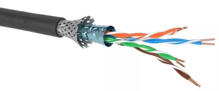 Кабель витая пара SF/UTP 5e кат. 4 пары DKC RN5ESUKPEBK 24AWG(0.51 мм), медь, одножильный (solid), внешний, PE, чёрный, 'RAM telecom'' (уп/305 м)