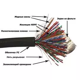 Кабель витая пара F/UTP 5e кат. 50 пар TWT TWT-5EFTP50-XS-OUT 25AWG(0.45 мм), медь, одножильный (solid), внешний, PE, чёрный, уп/305м
