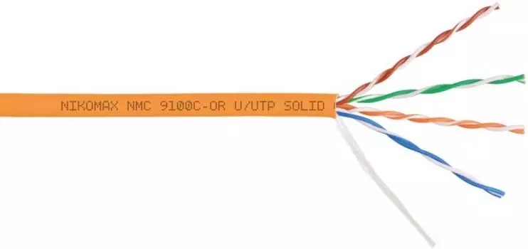 Кабель витая пара U/UTP 5e кат. 4 пары NIKOMAX NMC 9100C-OR 24AWG(0.52 мм), медь, одножильный (solid), внутренний, полимерный материал, нг(A)-HF, оран