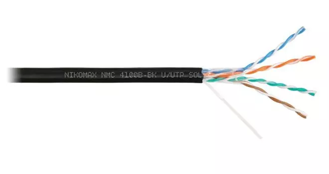 Кабель витая пара U/UTP 5e кат. 4 пары NIKOMAX NMC 4100B-BK 24AWG(0.51 мм), медь, одножильный (solid), внешний, PE, чёрный, уп/305м