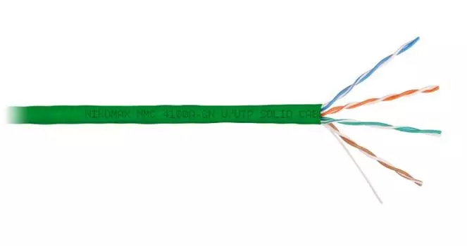 Кабель витая пара U/UTP 5e кат. 4 пары NIKOMAX NMC 4100A-GN 24AWG(0.51 мм), медь, одножильный (solid), внутренний, PVC, зелёный, уп/305м