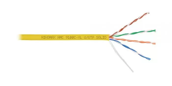 Кабель витая пара U/UTP 5e кат. 4 пары NIKOMAX NMC 9100C-YL 24AWG(0.52 мм), медь, одножильный (solid), внутренний, полимерный материал, нг(A)-HF, жёлт