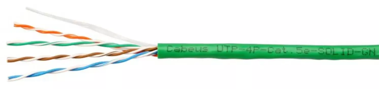 Кабель витая пара U/UTP 5e кат. 4 пары Cabeus UTP-4P-Cat.5e-SOLID-LSLTx-GN-100 (24 AWG), одножильный, нг(А)-LSLTx, зеленый (100 м)