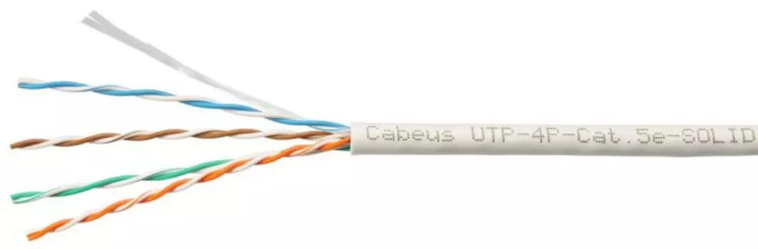 Кабель витая пара U/UTP 5e кат. 4 пары Cabeus UTP-4P-Cat.5e-SOLID-LSLTx-GY-100 (24 AWG), одножильный, нг(А)-LSLTx, серый (100 м)