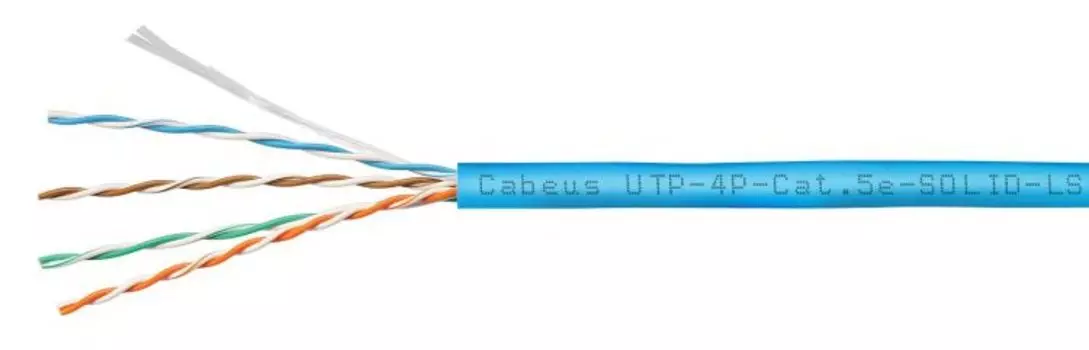 Кабель витая пара U/UTP 5e кат. 4 пары Cabeus UTP-4P-Cat.5e-SOLID-LSZH-BL-100 (24 AWG), одножильный, синий, LSZH, нг(А)-HF, (100 м)