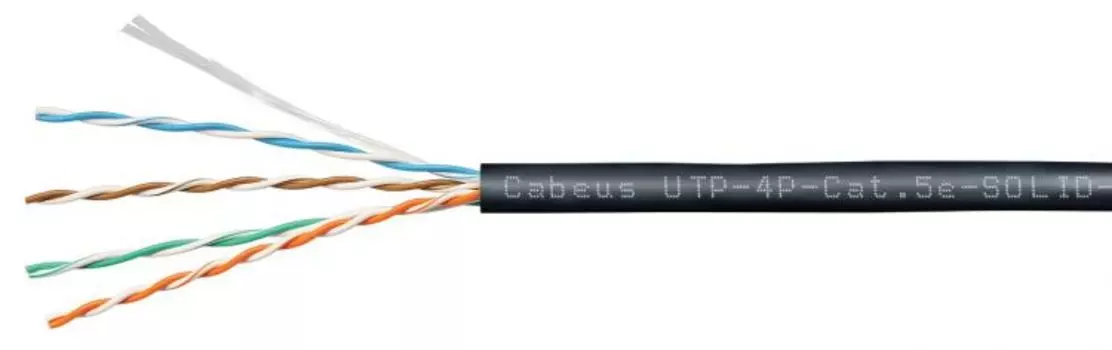 Кабель витая пара U/UTP 5e кат. 4 пары Cabeus UTP-4P-Cat.5e-SOLID-OUT-LSZH-UV-100 Кабель витая пара UTP (U/UTP), категория 5e, 4 пары (24 AWG), однож