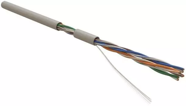 Кабель витая пара U/UTP 5e кат. 4 пары Hyperline UUTP4R-C5E-S24-IN-PVC-GY-305 24 AWG, 4х2х0,51 мм, однопроволочные жилы, PVC, нг(А)-LS, внутренний -20