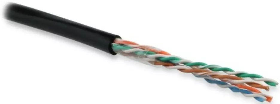 Кабель витая пара U/UTP 5e кат. 4 пары Hyperline UUTP4R-C5E-S24-OUT-PE-BK-500 24 AWG, 4х2х0,51 мм, однопроволочные жилы, PE, внешний -40°C – +80°C, че