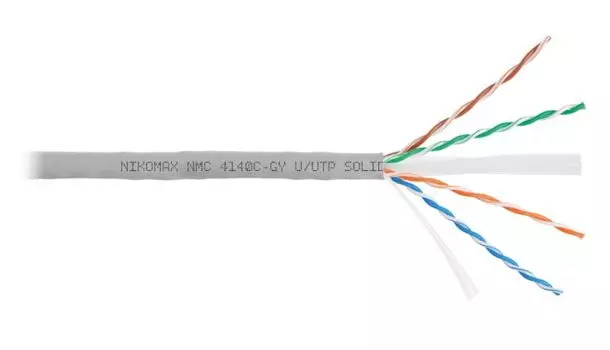 Кабель витая пара U/UTP 6 кат. 4 пары NIKOMAX NMC 4140C-GY 23AWG(0.55 мм), медь, одножильный (solid), внутренний, полимерный материал, нг(A)-HF, серый