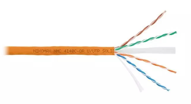 Кабель витая пара U/UTP 6 кат. 4 пары NIKOMAX NMC 4140C-OR 23AWG(0.55 мм), медь, одножильный (solid), внутренний, полимерный материал, нг(A)-HF, оранж