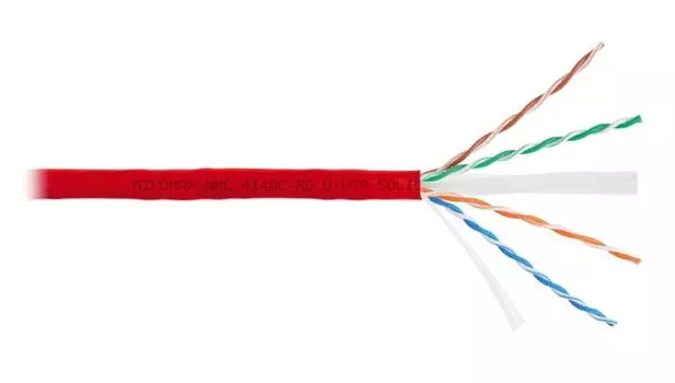 Кабель витая пара U/UTP 6 кат. 4 пары NIKOMAX NMC 4140C-RD 23AWG(0.55 мм), медь, одножильный (solid), внутренний, полимерный материал, нг(A)-HF, красн