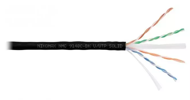 Кабель витая пара U/UTP 6 кат. 4 пары NIKOMAX NMC 9140C-BK 23AWG(0.57 мм), медь, одножильный (solid), внутренний, полимерный материал, нг(A)-HF, чёрны
