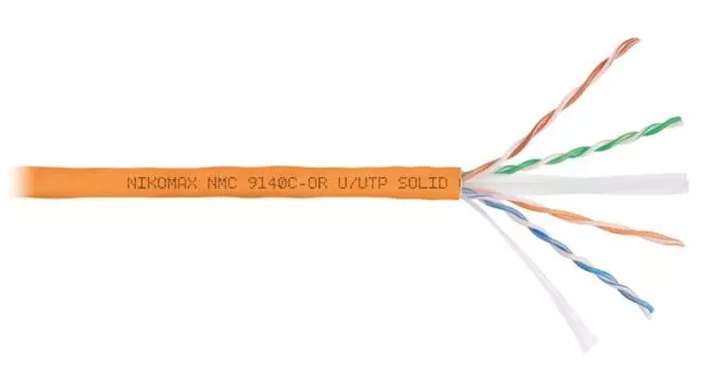 Кабель витая пара U/UTP 6 кат. 4 пары NIKOMAX NMC 9140C-OR 23AWG(0.57 мм), медь, одножильный (solid), внутренний, полимерный материал, нг(A)-HF, оранж