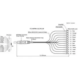Кабель волоконно-оптический 9/125, 8 волокон Hyperline FH-B9-9-MTPM12/UR-12LC/UR-1M-LSZH "гидра" MTP (c направляющими штырьками)-LC, OS2, 10Gig, LSZH,