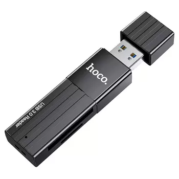 Карт-ридер Hoco HB20 6931474735201 USB 2.0, пластик, TF/ SD карта, цвет: чёрный (1/50/200)