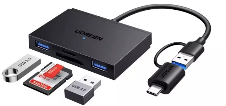 Карт-ридер UGREEN CM812 45167_ 4-in-1 MicroSD*USB*USB-C*SDXC*SDHC Card Reader. Цвет: черный
