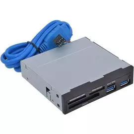 Карт-ридер внутренний Ginzzu GR-152UB All-in-1 USB 3.0 internal 3.5" Black + 2xUSB 3.0 ports