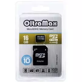 Карта памяти MicroSDHC 16GB OltraMax OM016GCSDHC10-AD Class 10 + SD адаптер